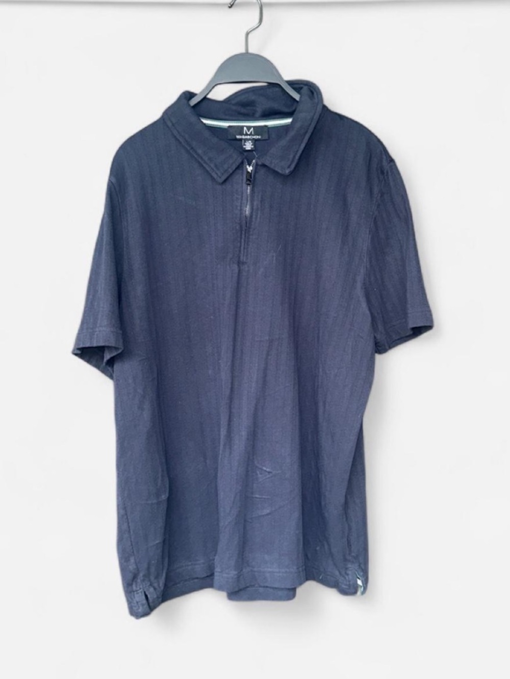 Magaschoni Men's Dark Navy Short Sleeve Zip Polo